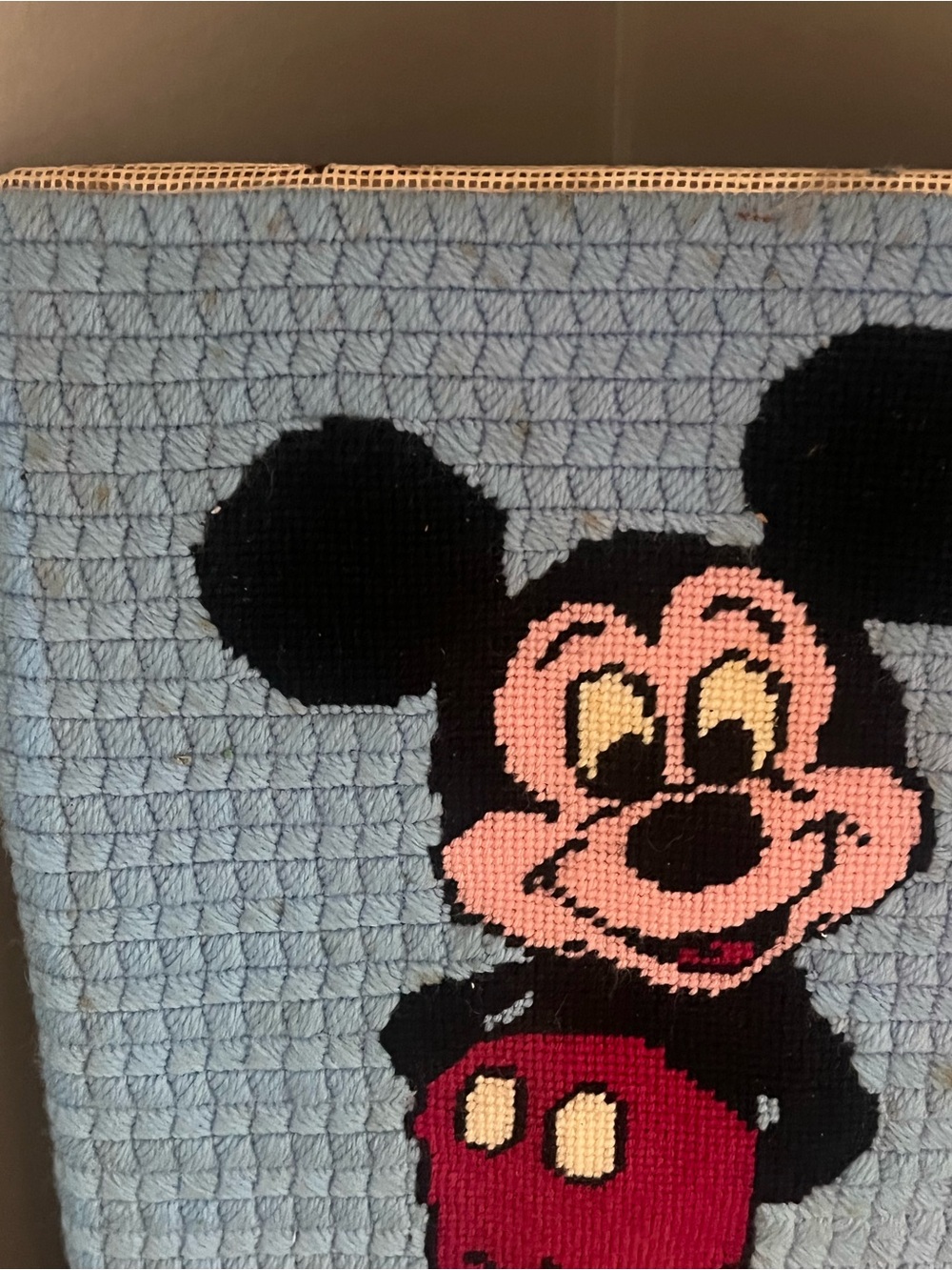 Vintage Blue Mickey Mouse Needlepoint Wall Panel NOT framed- flaws - Picture 3 of 6
